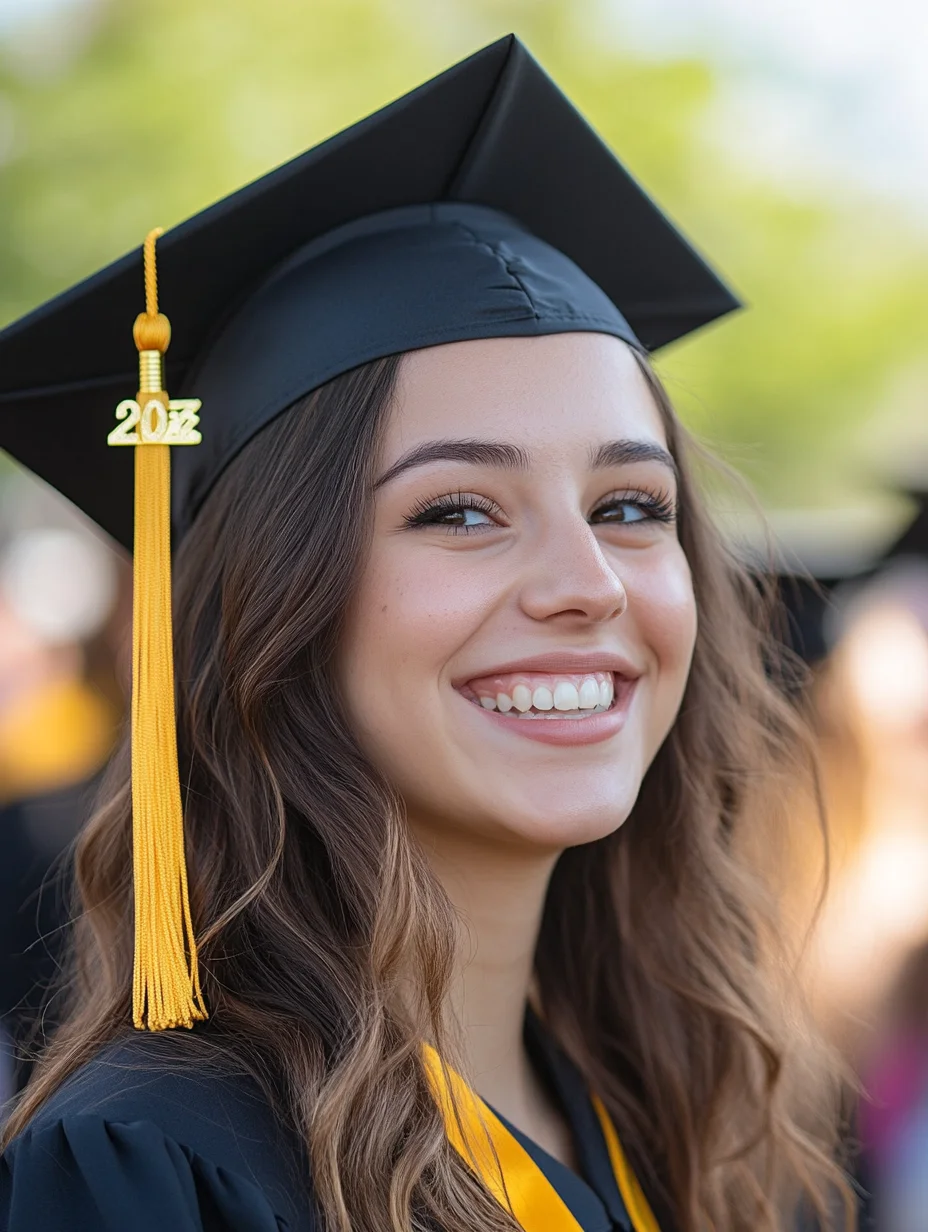 American student at graduation using iou education loan for tuition