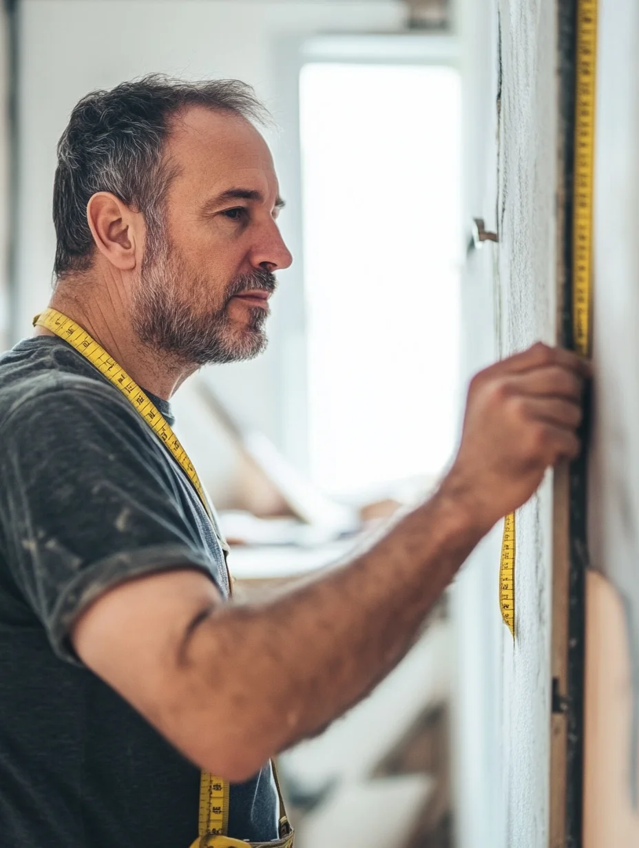 American man measuring kitchen wall funded by iou home improvement loan renovation