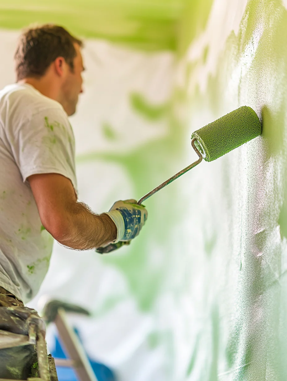 American man painting wall sage green with iou home improvement loan funded renovation