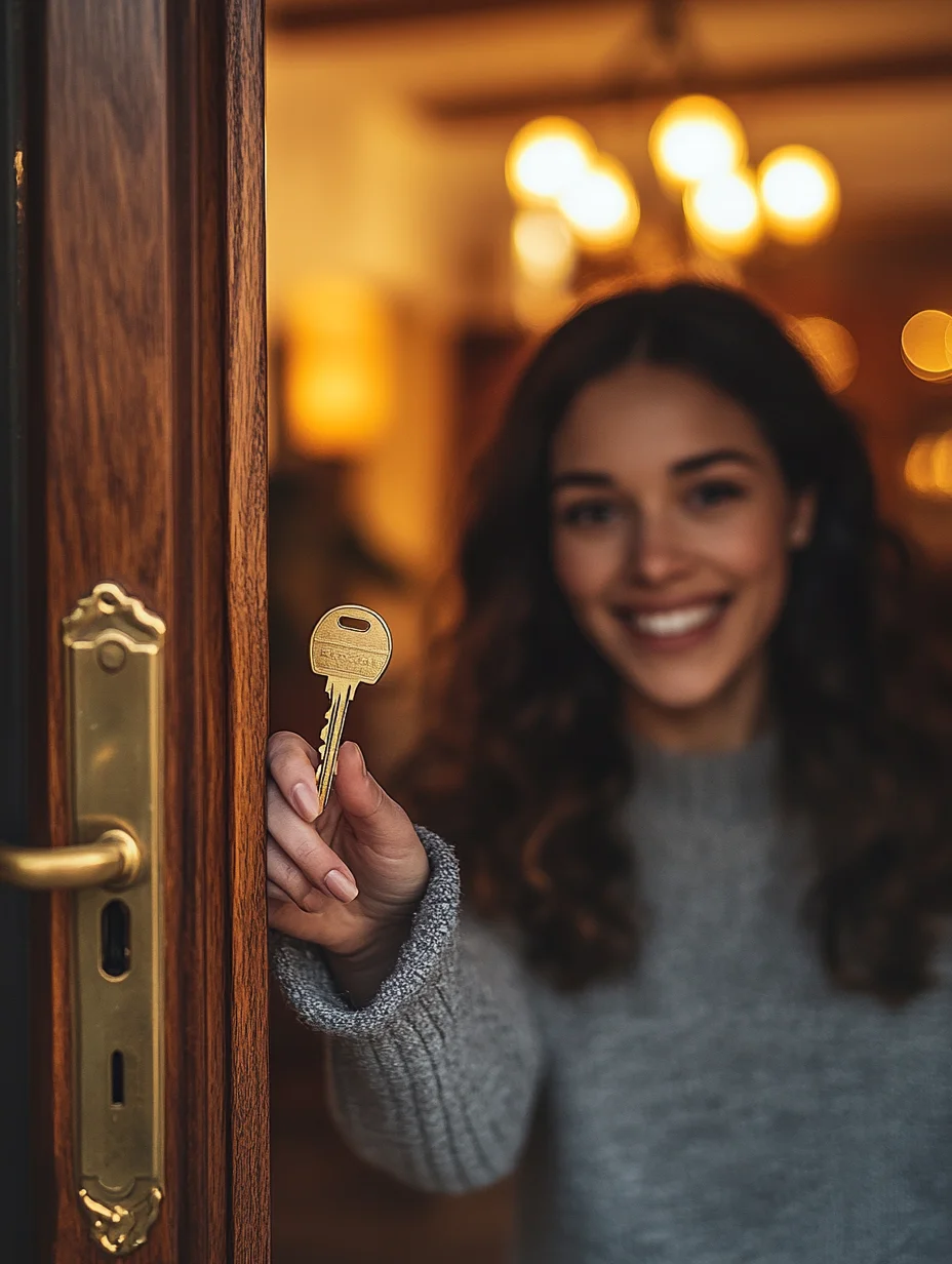 American woman holding new home keys after iou loan funded her move
