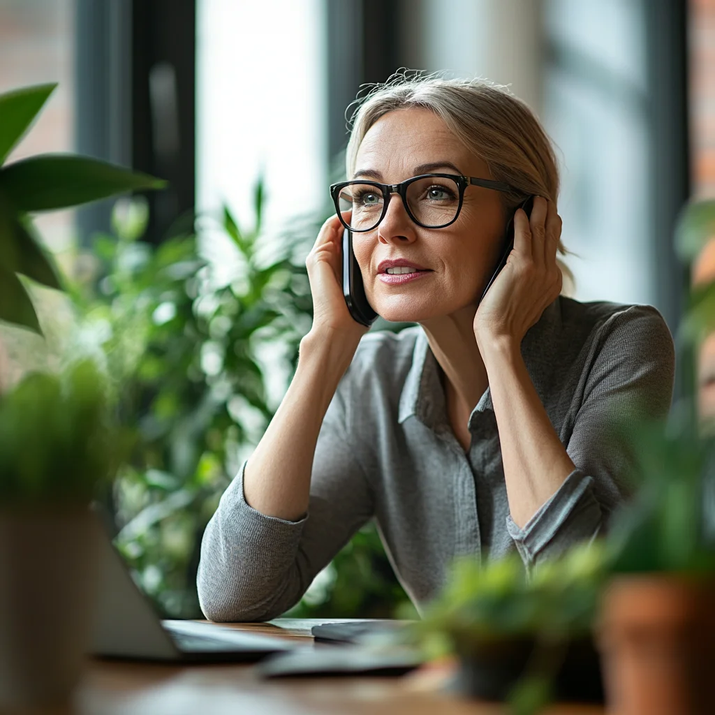 American woman on phone discussing iou education loan application details